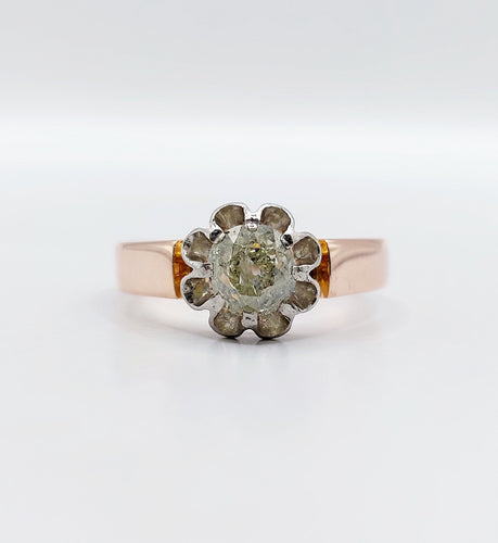 Sormus Solitaire ruusukultaa ja Platina, vanhan mallinen timantti 0,70 karaattia (noin 1900) 