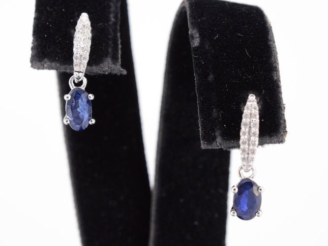 White gold earrings with diamonds and sapphire 58 Facettes 2031