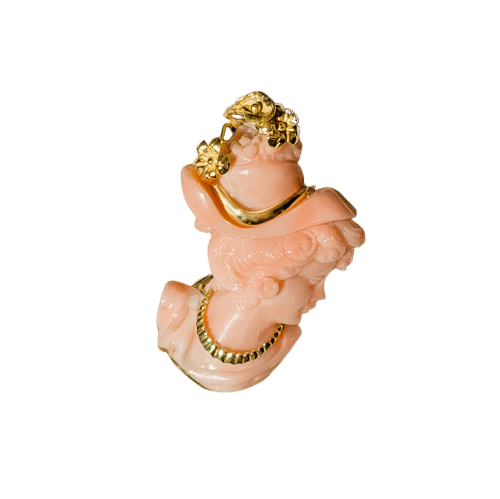 Collier Portrait artistique d'une dame en or, encadré de corail 58 Facettes 2514