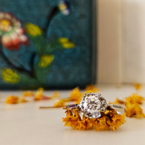 Bague 54 Solitaire Vintage Or gris Diamant 0.40 ct 58 Facettes 7053