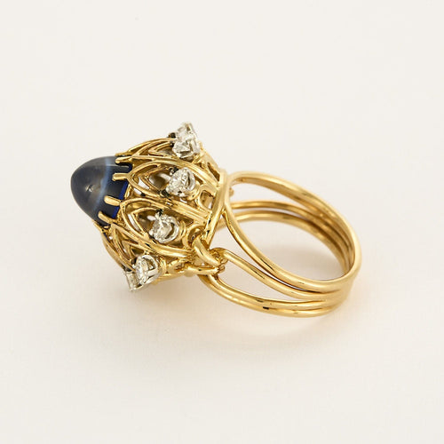 Bague 55,5 Importante bague en or jaune, or blanc, diamants et saphir de synthèse 58 Facettes BIA1089X2