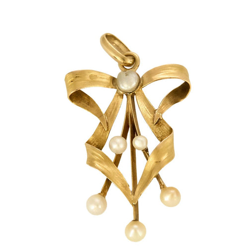 Pendentif Pendentif Art Nouveau en or jaune à motif de noeud et perles blanches 58 Facettes PAL30162