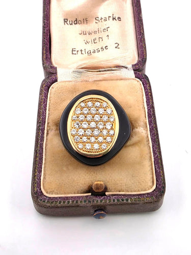 Bague 52 Bague en or jaune avec émail cuit et diamants 58 Facettes