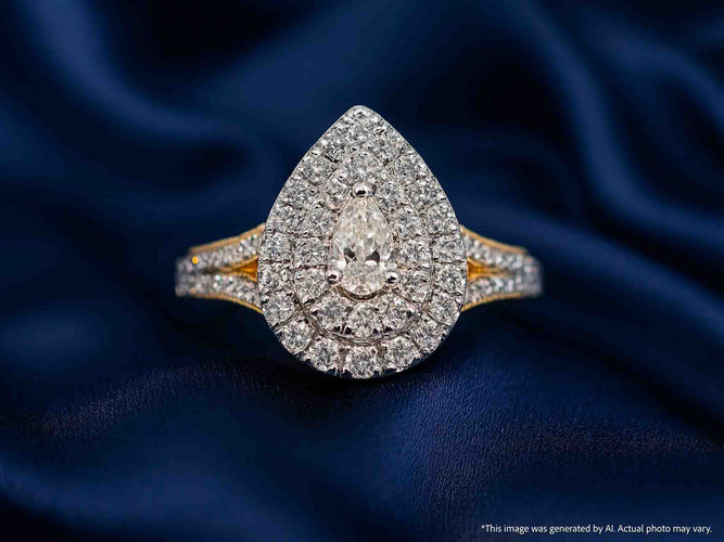 Bague 54 Bague d'entourage en or en forme de larme avec diamants 58 Facettes 2154