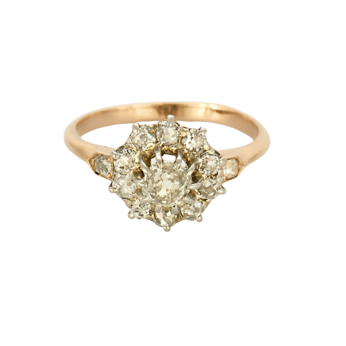Bague 55 Bague marguerite diamants ancienne en or rose et blanc 58 Facettes LMB-292