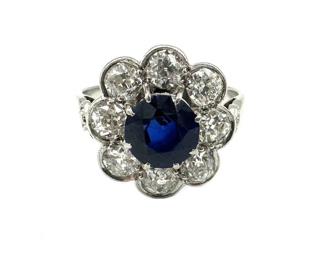 Bague 50 Bague Belle Époque platine, saphir et diamants 58 Facettes