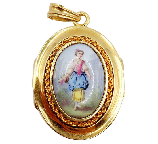 Pendentif Pendentif porte-photo or jaune miniature demoiselle (circa 1920) 58 Facettes A05939