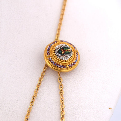 Collier Collier ancien avec scarabée et micromosaico en or jaune 18 kt 58 Facettes
