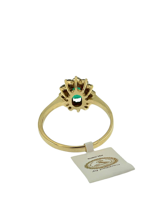 Yellow gold emerald and diamond ring