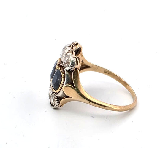 Bague 61 Bague en or jaune 18 carats sertie de saphirs et de diamants 58 Facettes