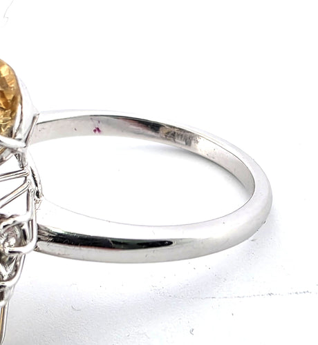 Bague 57 Superbe bague en or blanc avec quartz citrine naturel et diamants 58 Facettes