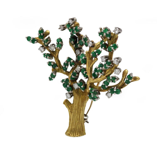 Broche Broche Arbre - Or jaune, Diamants & Emeraudes 58 Facettes 250416R