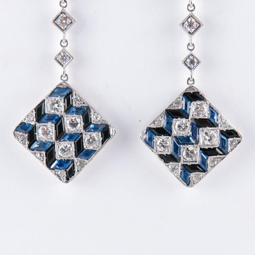 Boucles d'oreilles Boucles d'oreilles géométriques saphirs et diamants 58 Facettes P3L2