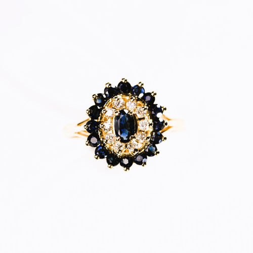 Bague 51.5 Bague marguerite saphir pavage diamants et saphirs en or jaune 58 Facettes LMB-281