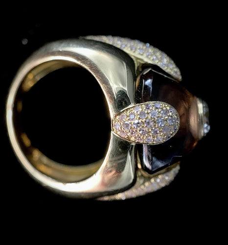 Bague 53.5 Bague or jaune améthyste en cabochon et diamants 58 Facettes