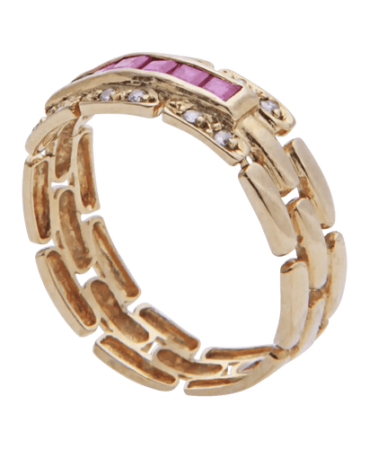 Bague Or rose 18K Saphirs roses Rubis Diamants