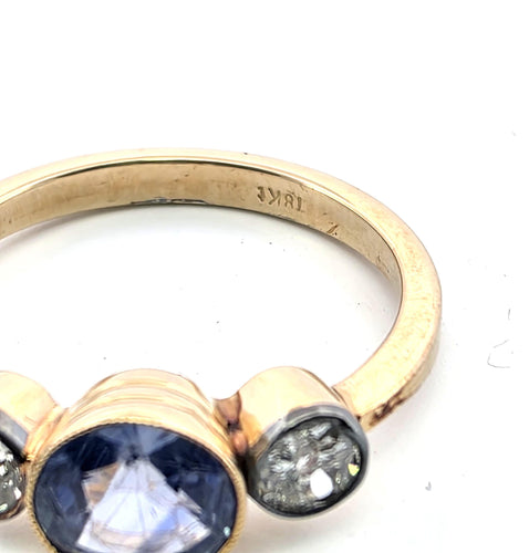 Bague 59 Bague vintage en or jaune avec saphir naturel et diamants 58 Facettes