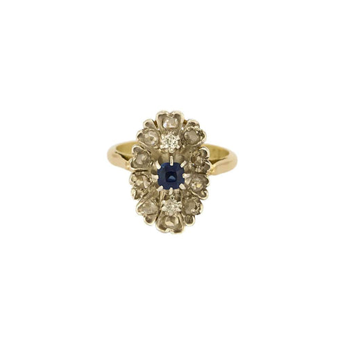 Bague 52,5 Bague marguerite en or jaune, blanc, saphirs et diamants 58 Facettes BIA10252