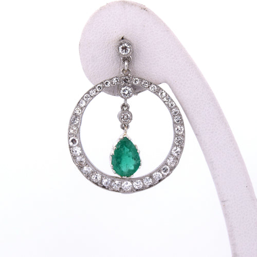 Boucles d'oreilles Boucles d'oreilles vintage en platine avec émeraudes et diamants 58 Facettes