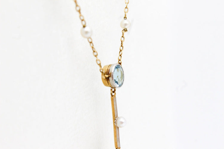 Collier Collier ancien or jaune et platine, aigues-marines et perles 58 Facettes 240670