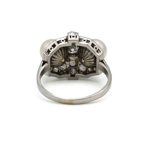Bague 52 Bague art deco platine, diamants et perles 58 Facettes 1168