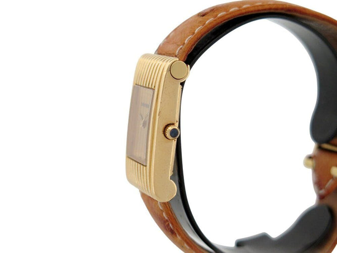 Montre vintage montre BOUCHERON reflet 30mm en or jaune 18k + cuir autruche 58 Facettes 267769
