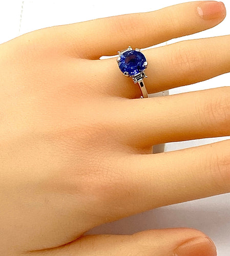 Bague 54 Bague en or blanc, superbe saphir 3,58 carats Ceylan non chauffé 58 Facettes AB385