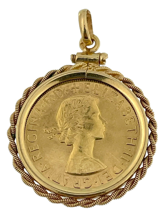 Pendentif Pendentif en or jaune avec pièce souveraine 1958 Elizabeth II 58 Facettes