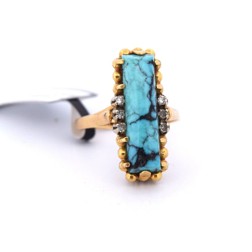 Bague 55 Anello vintage in oro giallo 18 kt con turchese e diamanti 58 Facettes