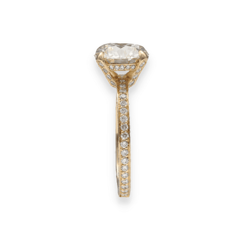 Bague 53 Solitaire en or jaune 18K avec diamant central 3,04 ct K-VS2 HRD et pavage 1,75 ct - Taille 53 58 Facettes FB10500