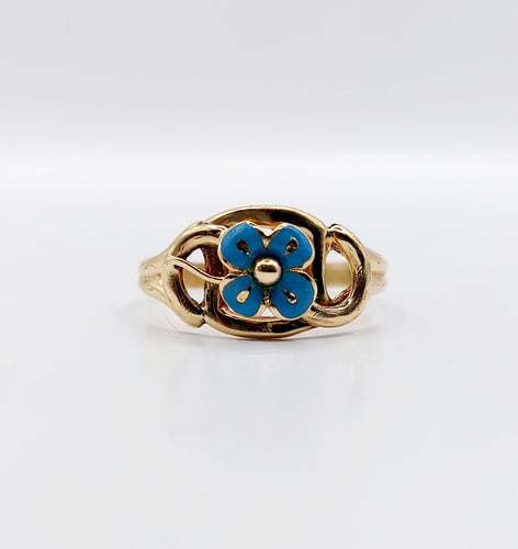 Bague 60.5 Bague victorienne or jaune, trèfle à quatre feuilles et émail bleu (circa 1890) 58 Facettes A05633