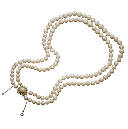 Collier Collier double rangs 132 perles de culture fermoir fleur en or jaune 58 Facettes