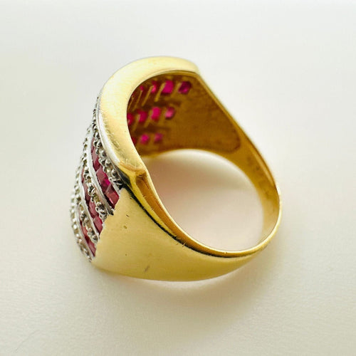 Bague 55 Bague vintage en or jaune avec diamants et rubis 58 Facettes 50358