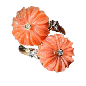 Gul guldring, koralblomster og diamanter