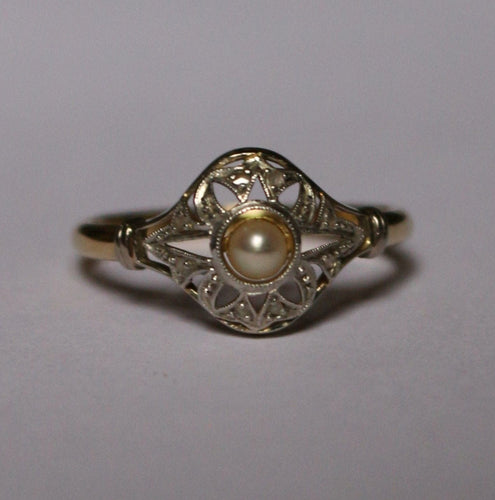 Bague 56 Bague Art Déco deux ors et perle 58 Facettes 597