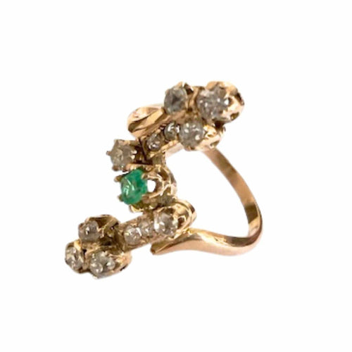 Bague 56 Bague design Art Déco en or jaune avec diamants et émeraudes 58 Facettes A2315(224)