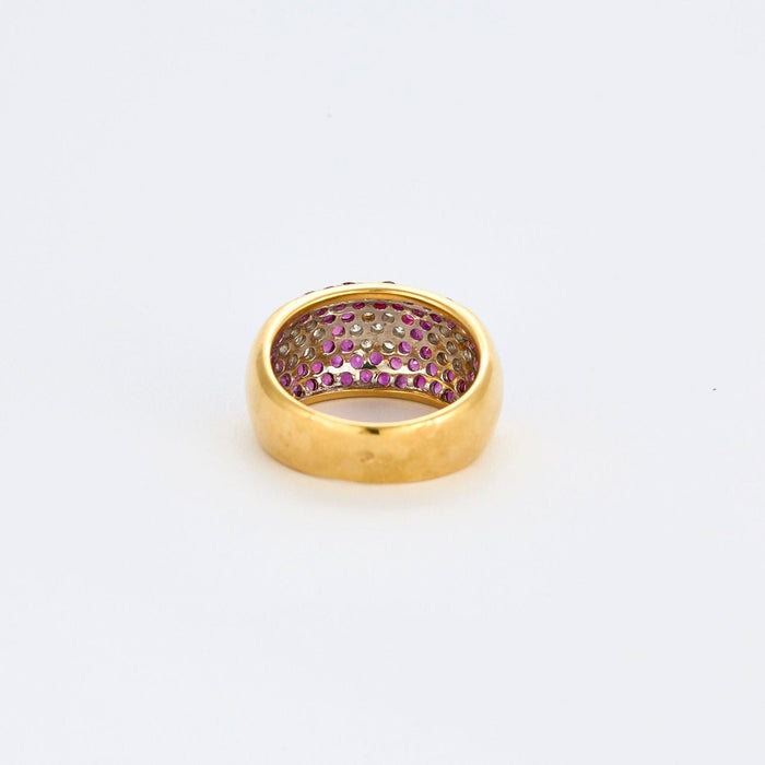 Bague 54 Bague jonc or jaune, rubis, diamants fleurs 58 Facettes