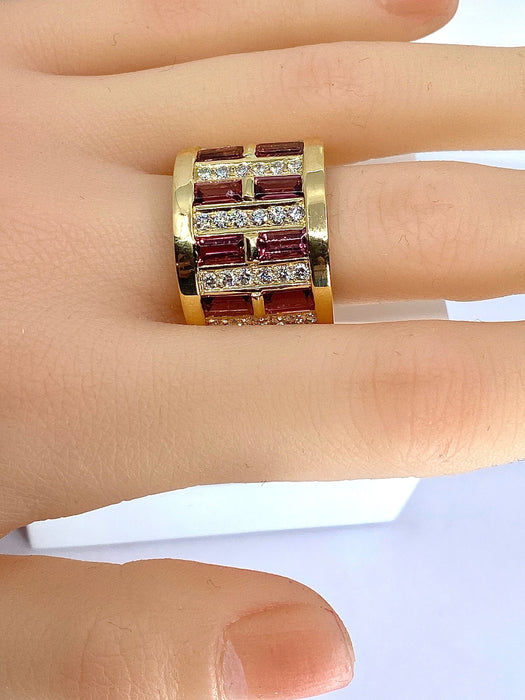 Bague 57 Bague or jaune tourmalines roses et diamants 58 Facettes AB403