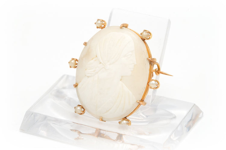 Broche Broche Années 50 or jaune, perles fines et camée 58 Facettes 13901