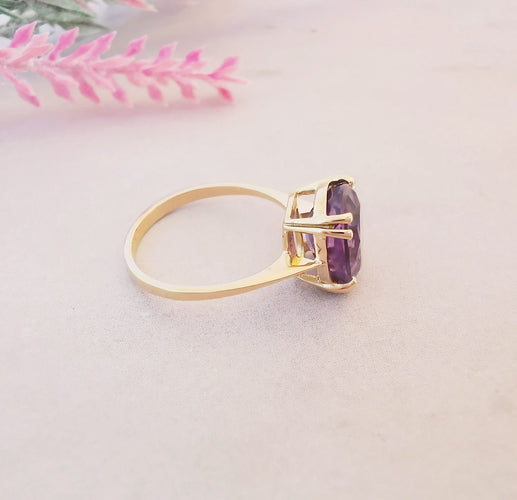 Bague 54.5 Bague Améthyste Ovale en Solitaire Or Jaune 58 Facettes AB 1079