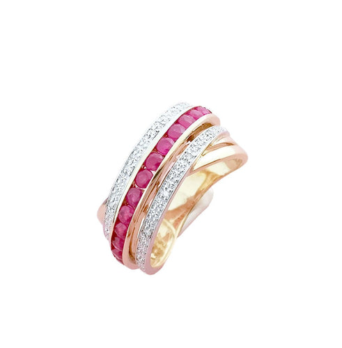 Bague 56 Bague Croisée Rubis Diamants 58 Facettes AA 1568