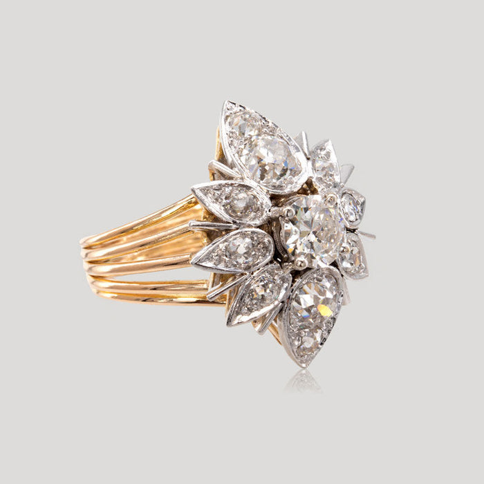 Oud geslepen diamanten marquise ring, jaren 50