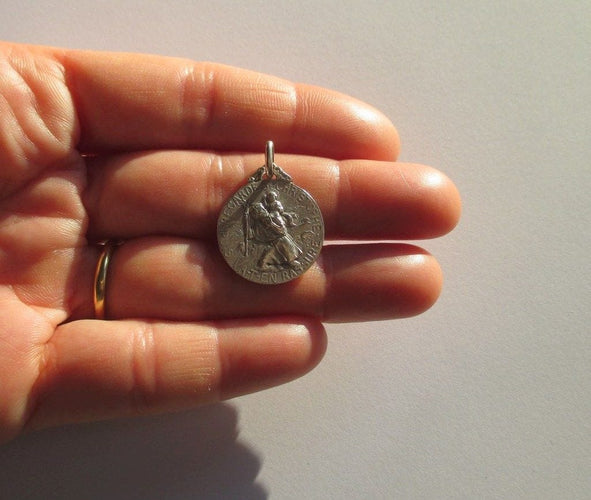 Pendentif Médaille biface ancienne St Christophe TAIRAC en argent 58 Facettes