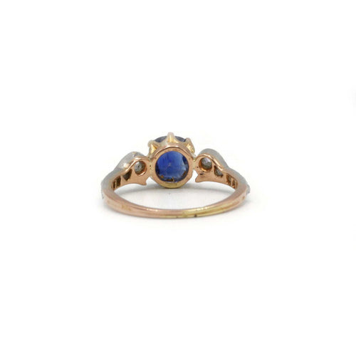 Art nouveau ring 750 goud roosgeslepen diamanten saffier ongeveer 1 karaat 