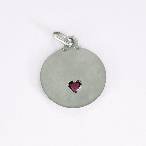 Pendentif Médaille or gris anges cœur rubis "il bat pour toi" 58 Facettes LMB-307