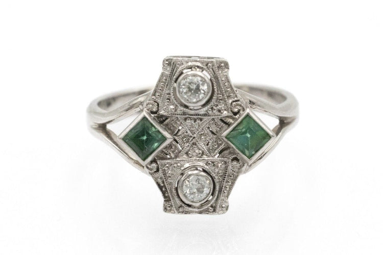 Bague Bague Art Déco en or blanc et platine avec diamants et tourmalines 58 Facettes 11616