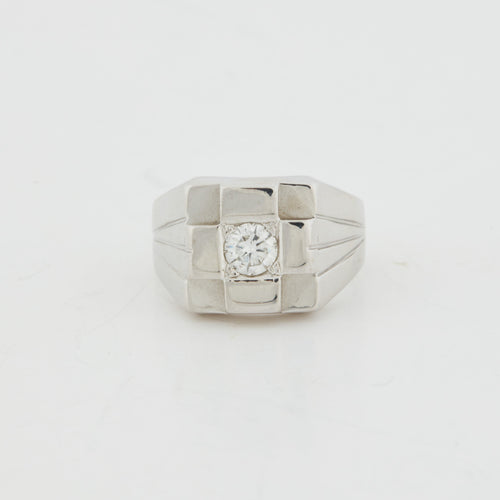 Bague 55 Chevalière Or Blanc sertie d’un Diamant 58 Facettes RÉF 8077/11