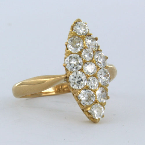 Anillo con diamantes antiguos corte mina de hasta 1,50 ct en oro amarillo de 20k, 4,2 gramos 