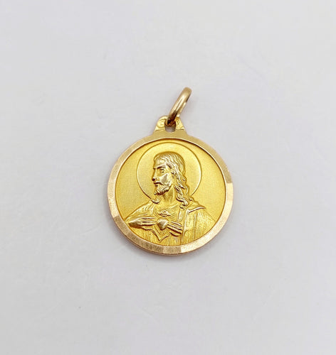 Pendentif Médaille religieuse vintage or jaune double face vierge Marie et Jésus Christ 58 Facettes B01019