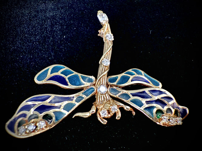 Broche Broche libellule or jaune ornée d'émail et diamants 58 Facettes